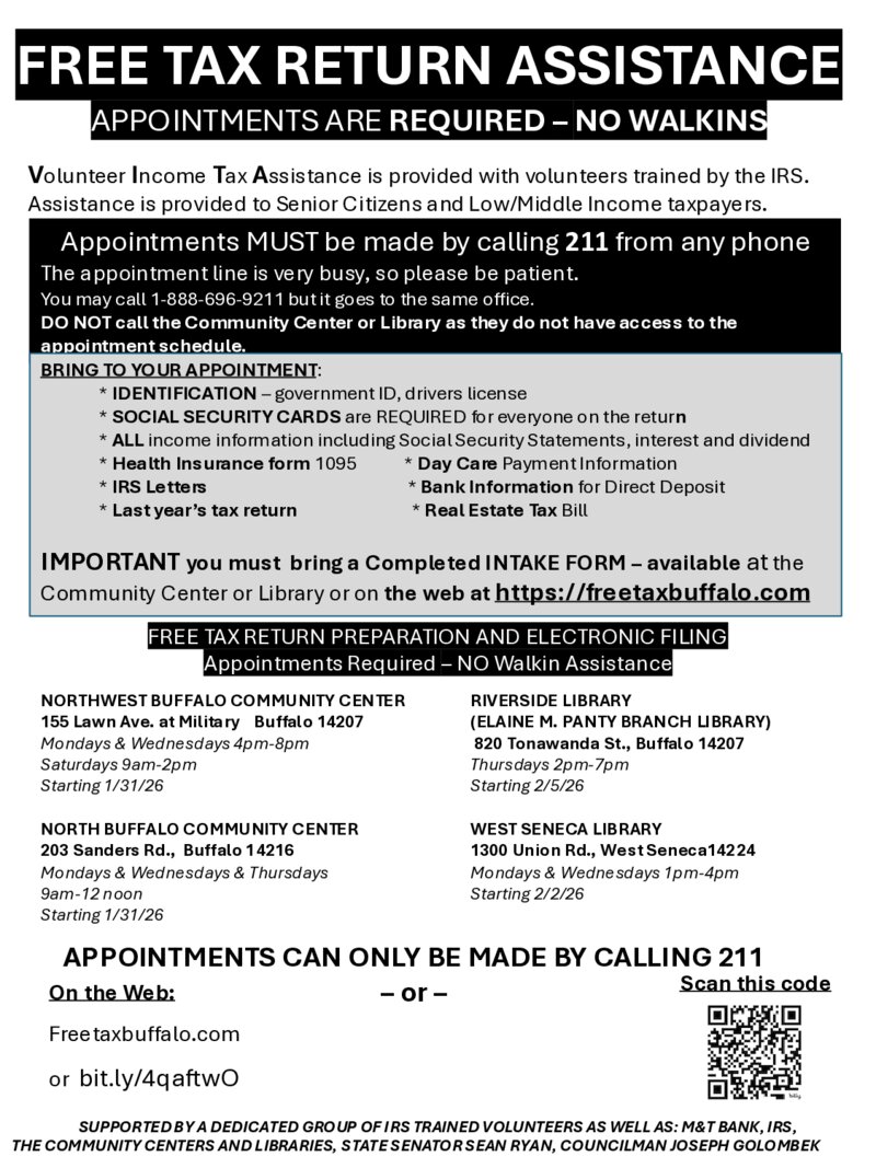VITA Free Tax Preparation Flyer - IRS certified volunteers provide free tax help